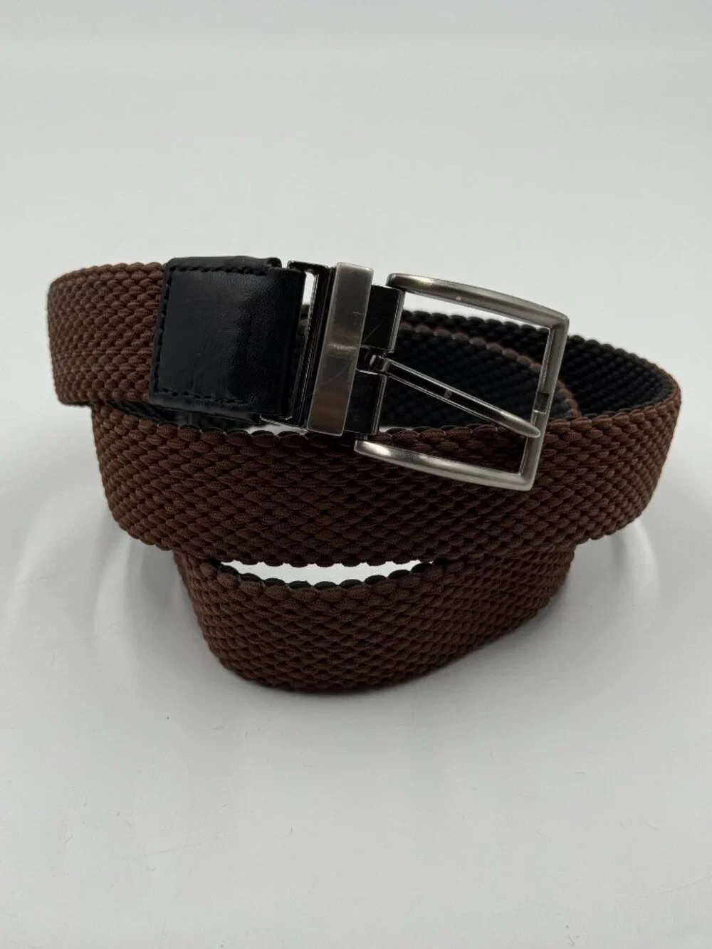 Braided Reversible Stretch Belt Brown Black Size Small 32-36 Golf Silver Buckle